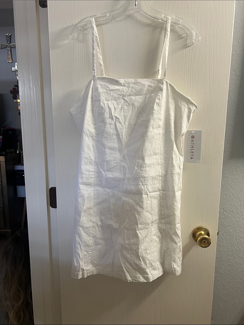 Athleta White Linen-Blend Cami Top with Thin Straps